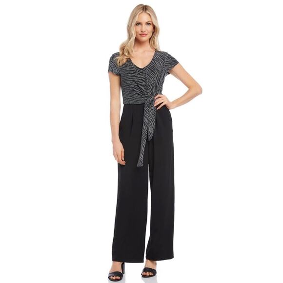 NWOT Karen Kane Tie-Front Jumpsuit - Black with Silver, Small - Picture 2 of 8